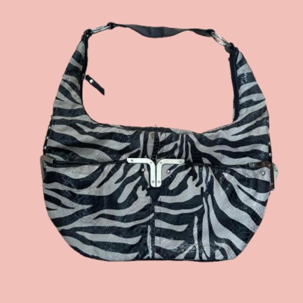 Zebra Print Studded Shoulder Bag – Y2K Rock Vibe